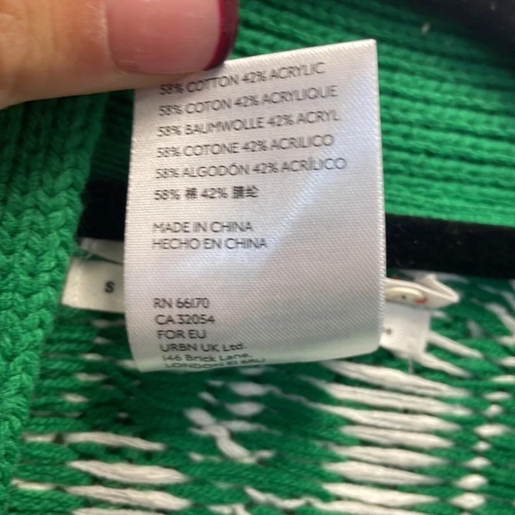 Anthropologie Green & White Openwork Geometric Cardigan - Picture 5 of 6